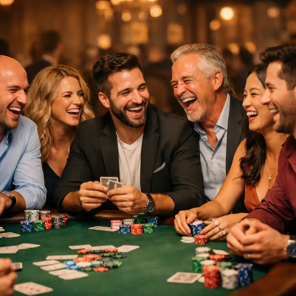 Goście bawiący się przy stole pokerowym