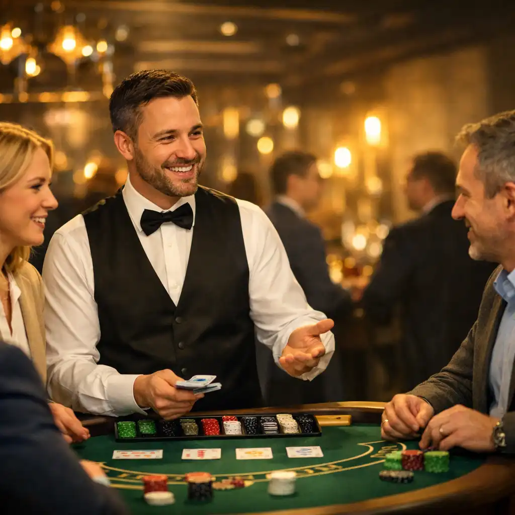 Krupier prowadzący grę na evencie firmowym